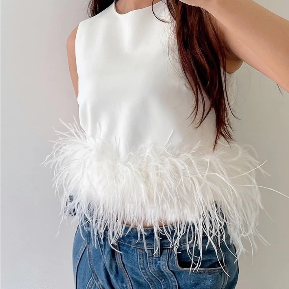 Donne Par Dieu White Feather Top SIZE M